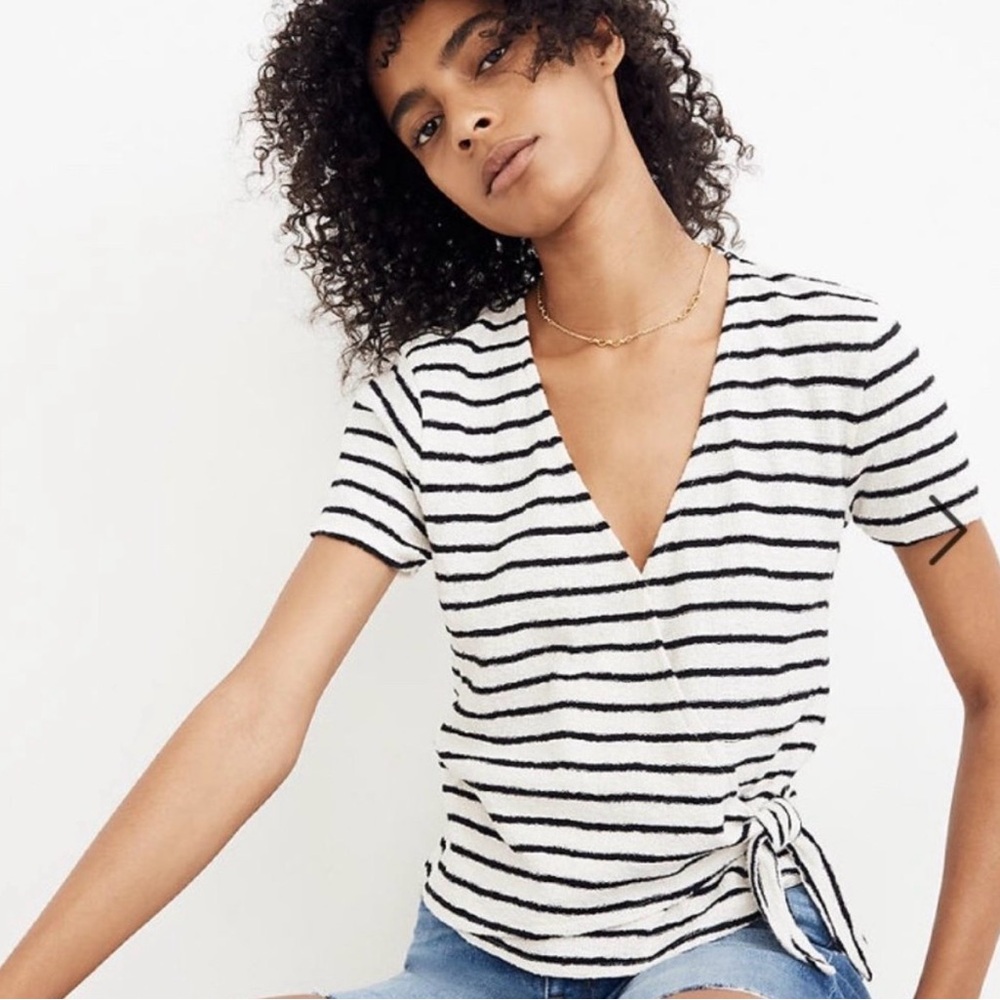 Madewell Texture & Thread Striped V-Neck Wrap Top